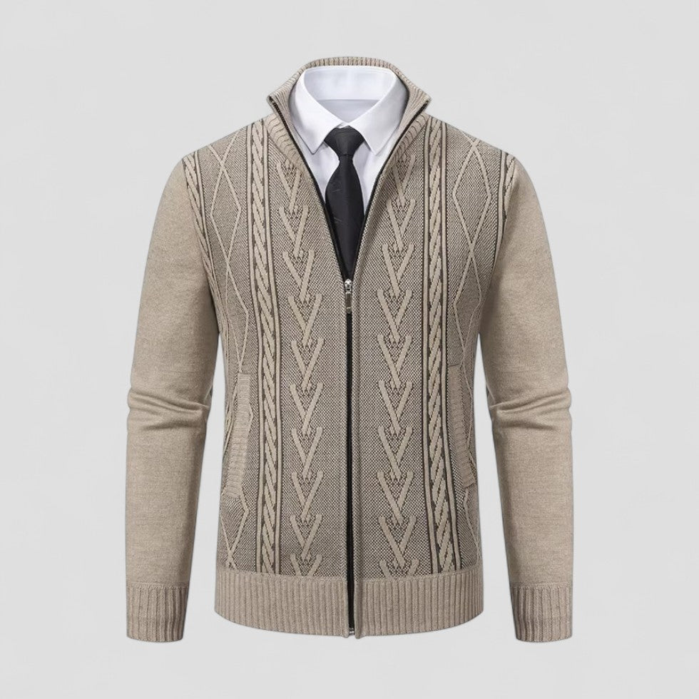 Herren-Strickpullover aus Kaschmir mit durchgehendem Reißverschluss und strukturiertem Muster 2