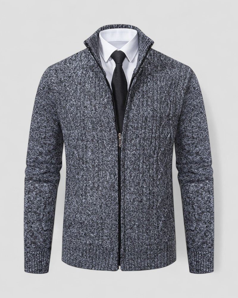 Herren-Strickpullover mit Reißverschluss vorne und Stehkragen 0