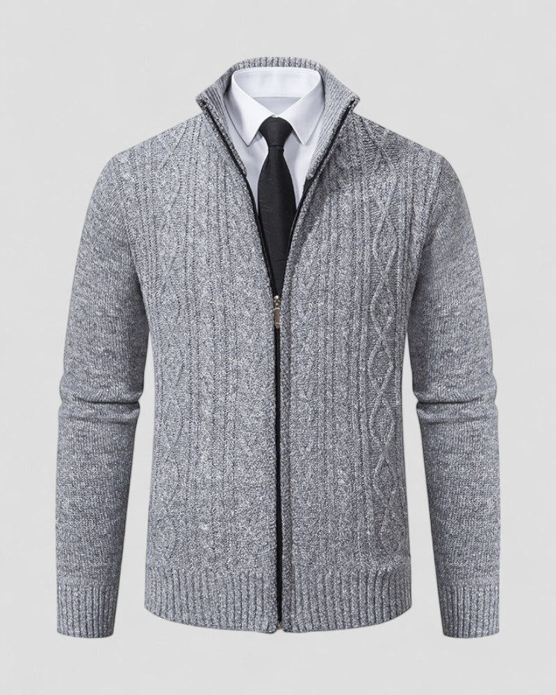 Herren-Strickpullover mit Reißverschluss vorne und Stehkragen 1