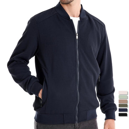 Herren Sweatshirt mit Reißverschluss - Lässige Bomber-Sweatshirt-Jacke mit Reißverschluss und Taschen-Marineblau-S-Chaps Herrenmode