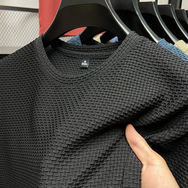 Herren-T-Shirt – Lässiges, schlichtes T-Shirt mit Rundhalsausschnitt und Struktur-Schwarz-M-Chaps Herrenmode