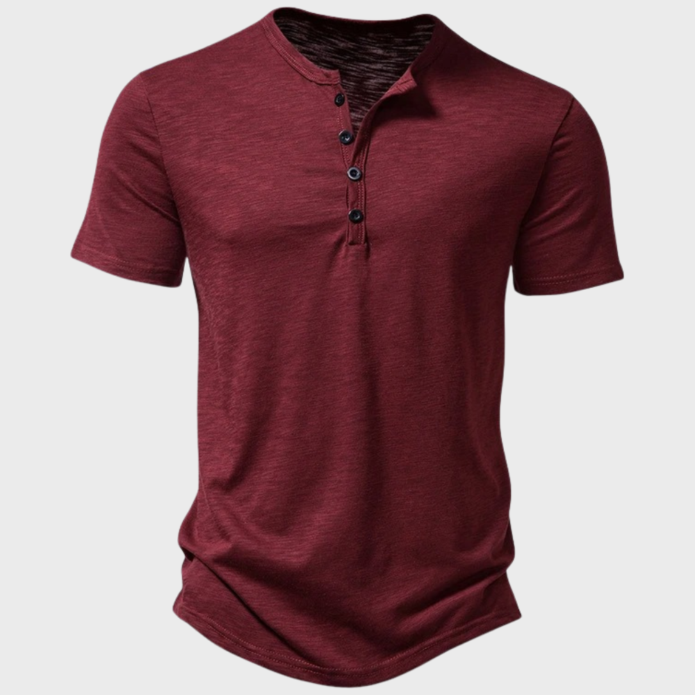 Herren T-Shirt | Leichtgewicht | Viertelknopf | Schlichtes T-Shirt | Freizeithemd-Weinrot-S-Chaps Herrenmode
