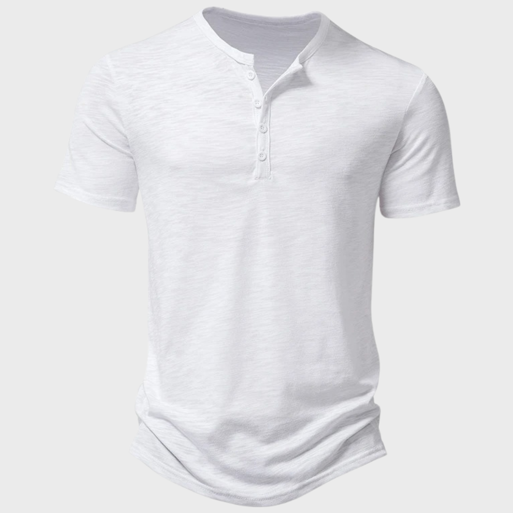Herren T-Shirt | Leichtgewicht | Viertelknopf | Schlichtes T-Shirt | Freizeithemd-Weiß-S-Chaps Herrenmode