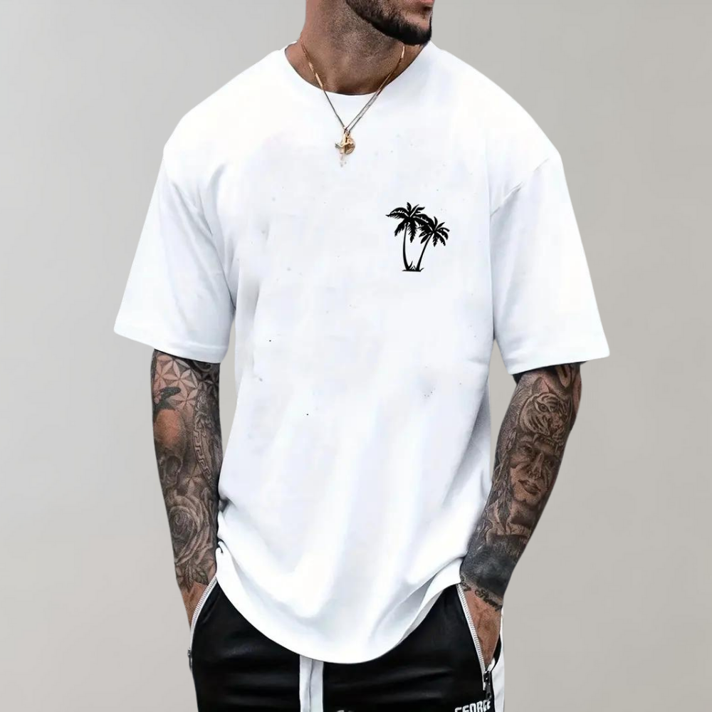 Herren T-Shirt Kurzarm Palme Sommer Oberteil Rundhals - BerlinGlamour