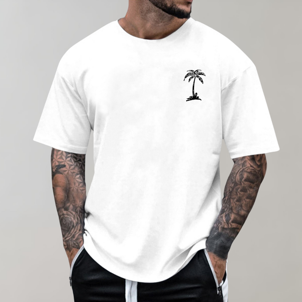 Herren T-Shirt Relaxed Fit Palmenprint Rundhals - BerlinGlamour