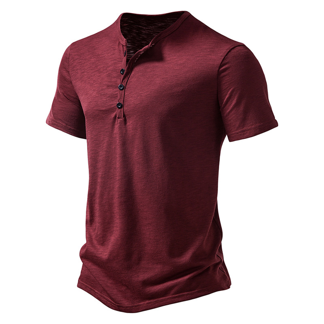 Herren T-Shirt - Quarter Button - Leichtgewicht - Schlichtes T-Shirt - Sommerhemd-Weinrot-S-Chaps Herrenmode