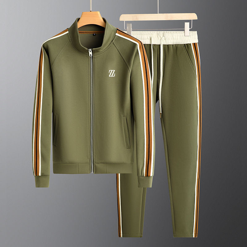 Herren-Trainingsanzug – mit Reißverschluss – gestreift – Jogginganzug – zweiteiliges Set-Grün-M-Chaps Herrenmode