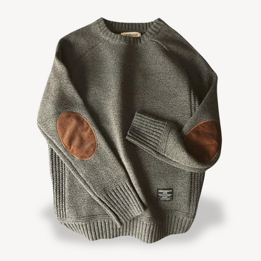 Herren-Wollpullover mit Ellenbogenflicken aus Leder | Loravelle 0