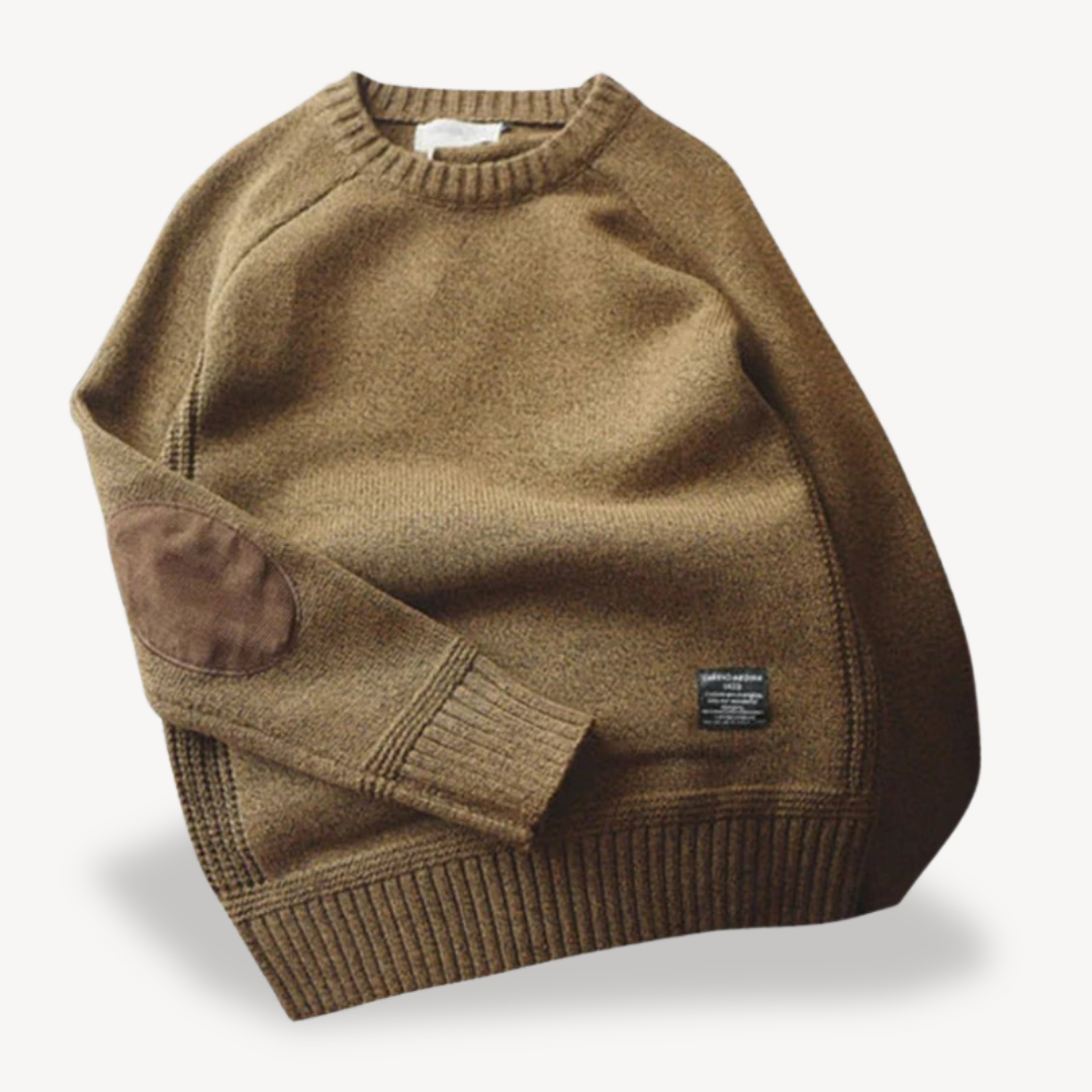 Herren-Wollpullover mit Ellenbogenflicken aus Leder | Loravelle 1