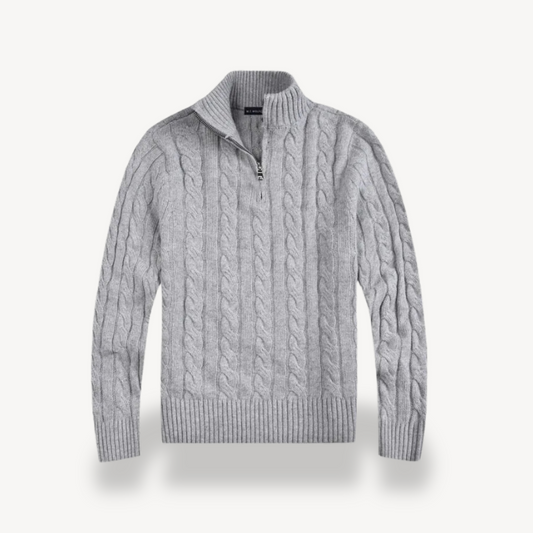 Herren-Zopfmusterpullover aus Wolle mit Viertelreißverschluss | Loravelle 0