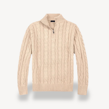 Herren-Zopfmusterpullover aus Wolle mit Viertelreißverschluss | Loravelle 1