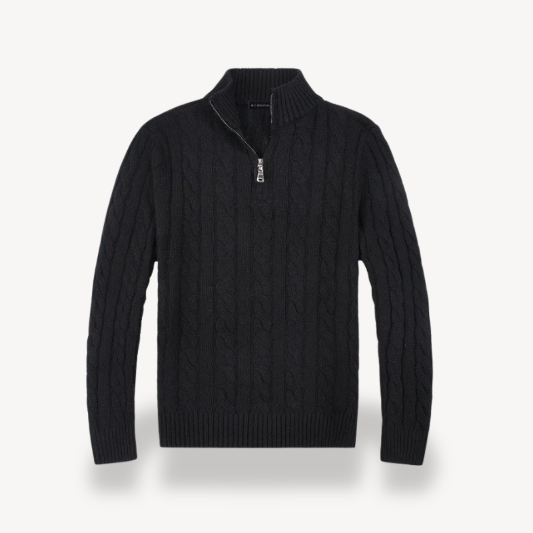 Herren-Zopfmusterpullover aus Wolle mit Viertelreißverschluss | Loravelle 2