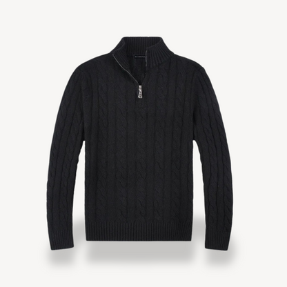 Herren-Zopfmusterpullover aus Wolle mit Viertelreißverschluss | Loravelle 2