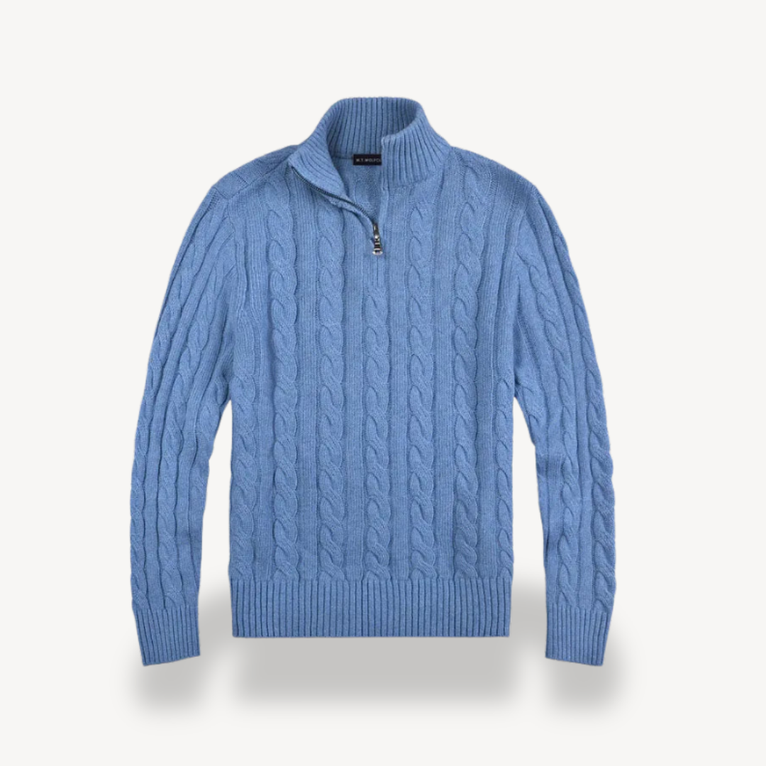 Herren-Zopfmusterpullover aus Wolle mit Viertelreißverschluss | Loravelle 3