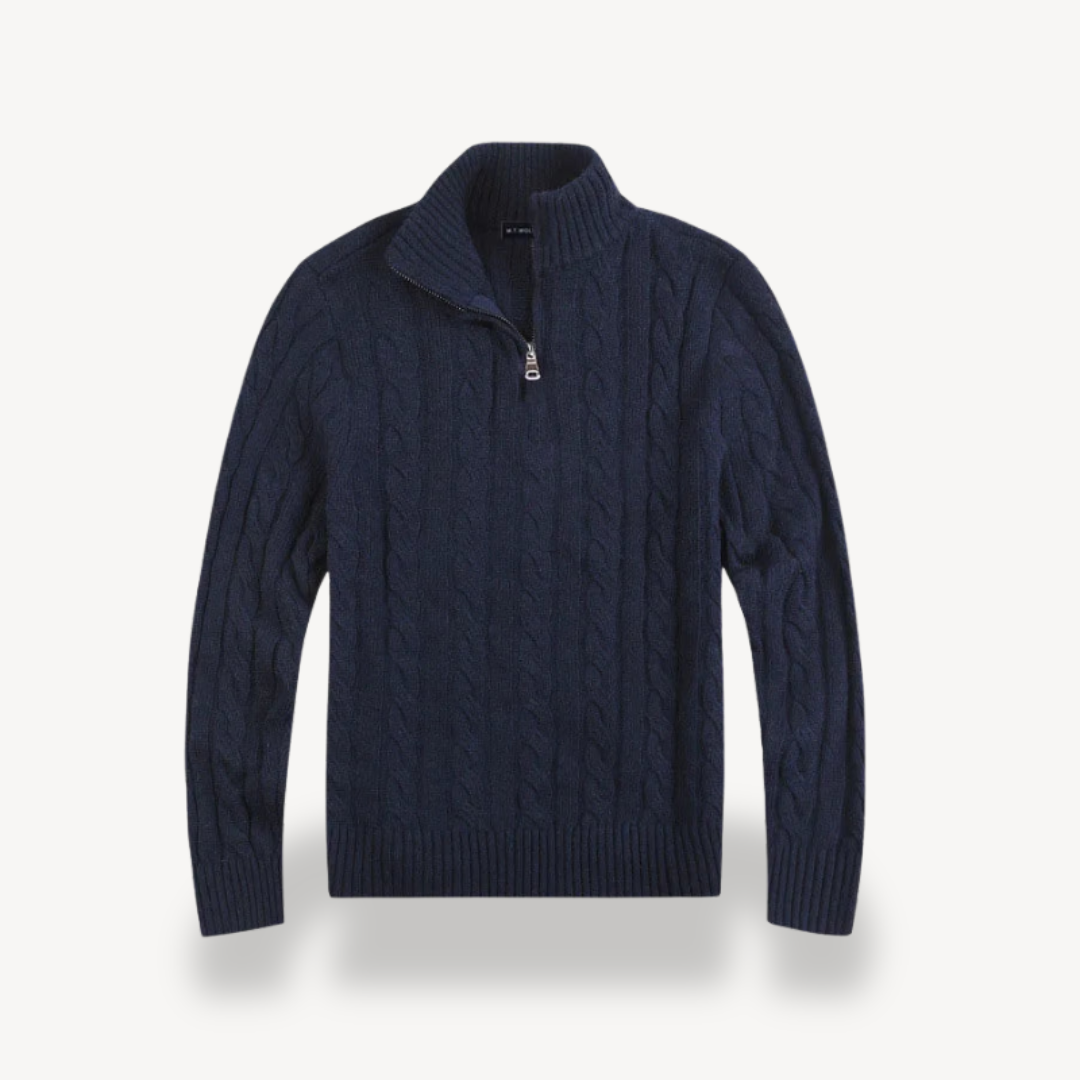 Herren-Zopfmusterpullover aus Wolle mit Viertelreißverschluss | Loravelle 4
