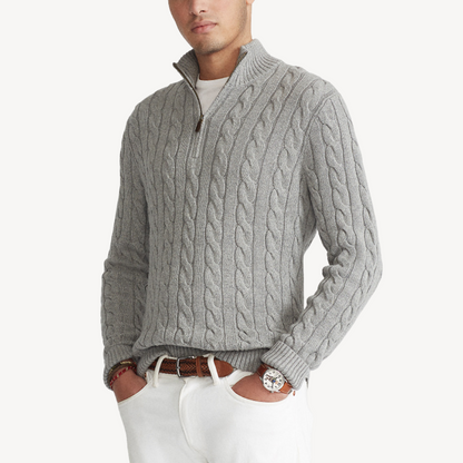 Herren-Zopfmusterpullover aus Wolle mit Viertelreißverschluss | Loravelle 5