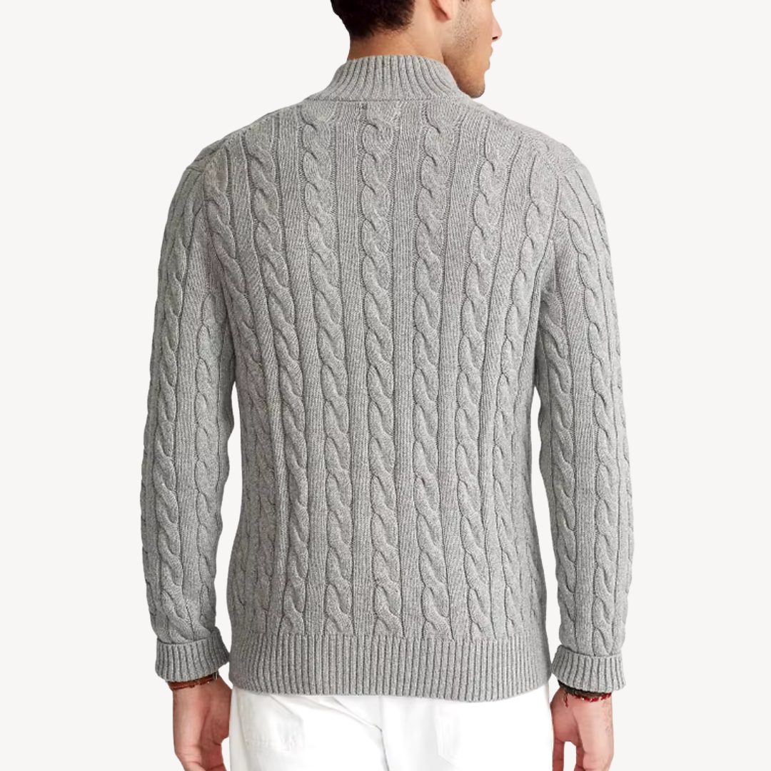 Herren-Zopfmusterpullover aus Wolle mit Viertelreißverschluss | Loravelle 6