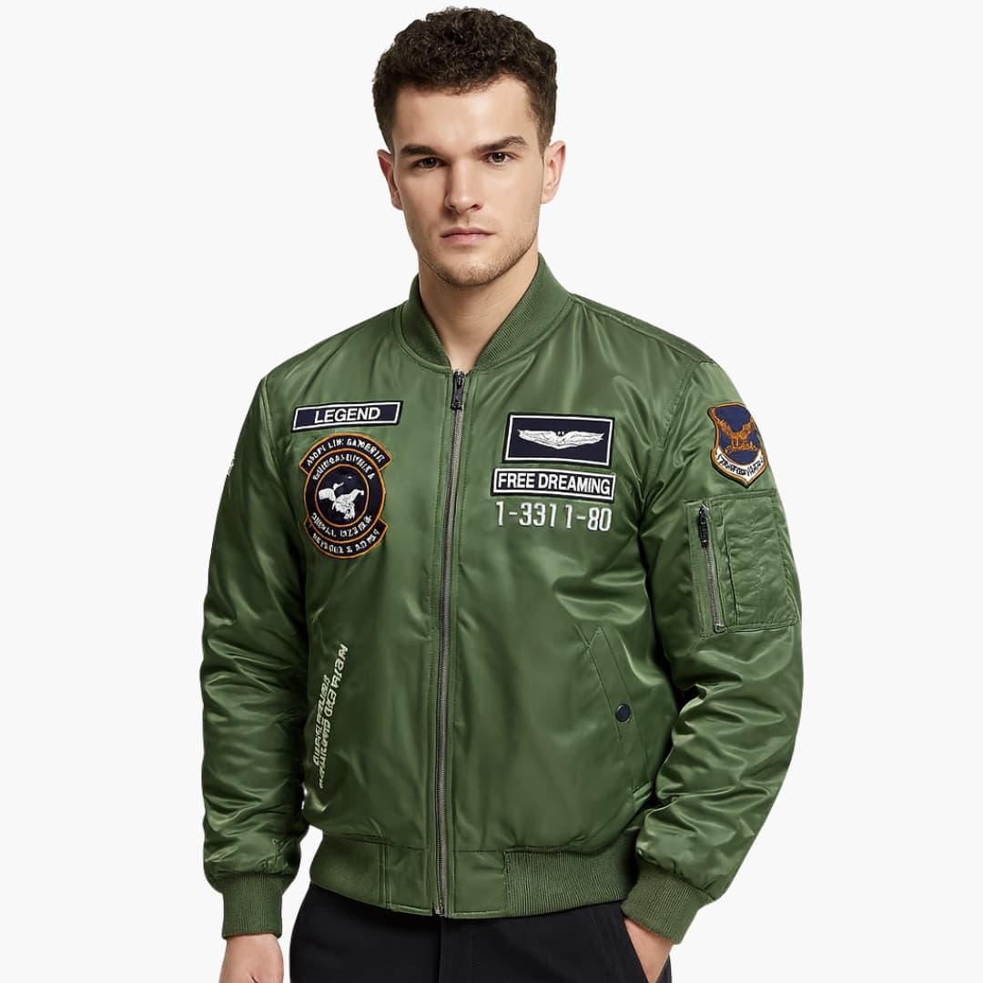 Herren Bomberjacke mit Reißverschluss und Patches 2