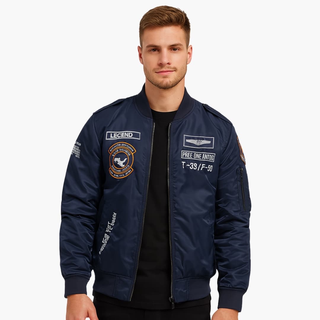 Herren Bomberjacke mit Reißverschluss und Patches 3