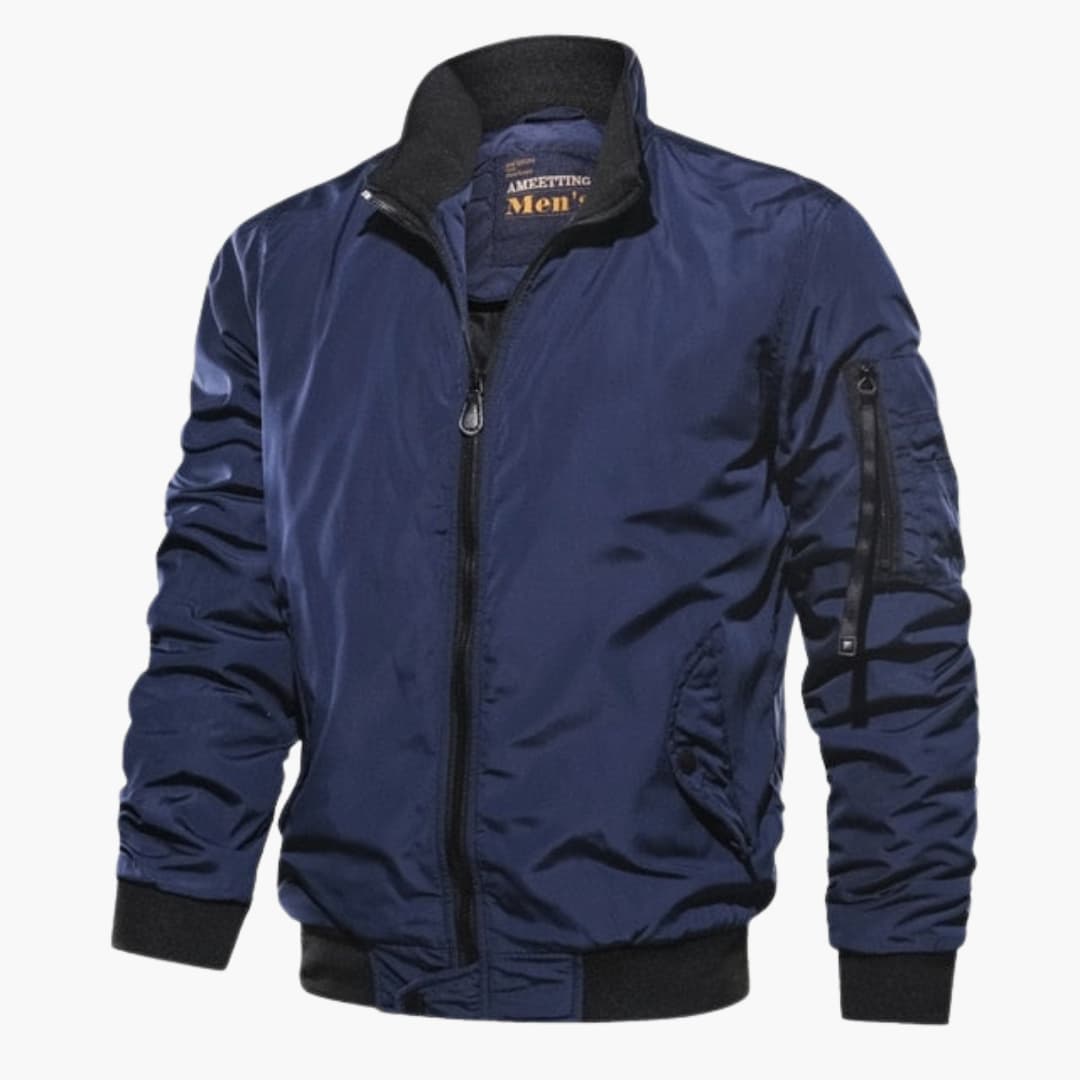 Herren Bomberjacke mit Reißverschluss und geripptem Saum 0
