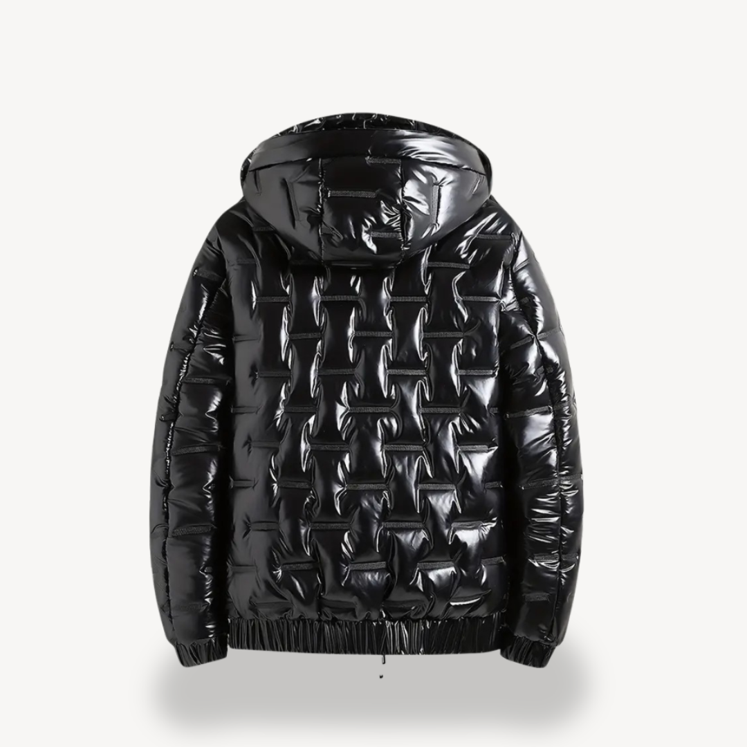 Herren Glänzende schwarze Pufferjacke mit Kapuze | Loravelle 3