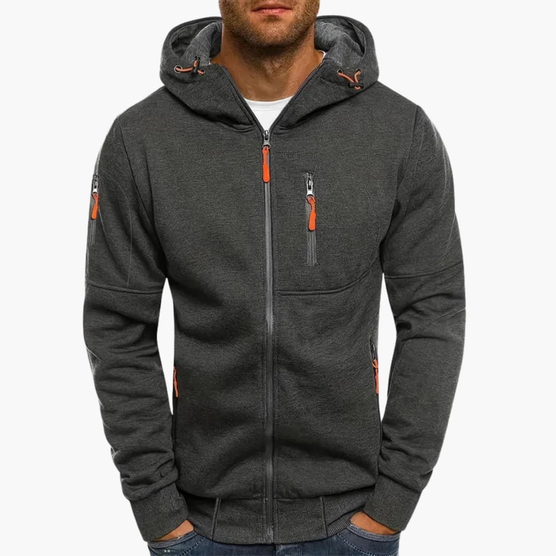 Herren Kapuzenjacke mit Reißverschluss und Taschen Details 1
