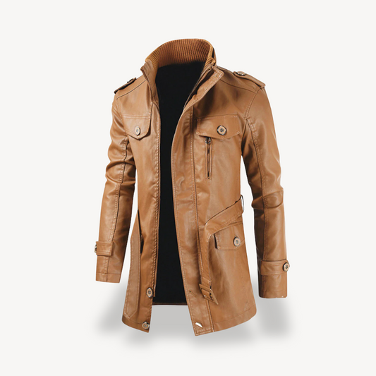 Herren Kunstleder Lange Bikerjacke Lässiger Reißverschlussmantel | Loravelle 0
