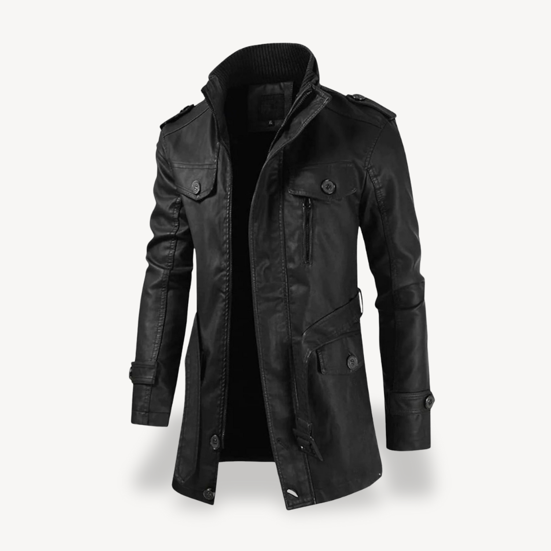 Herren Kunstleder Lange Bikerjacke Lässiger Reißverschlussmantel | Loravelle 1