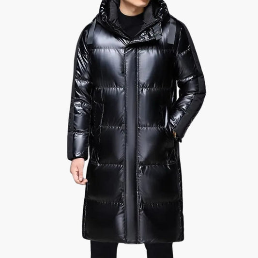 Herren Lang Daunenjacke mit Reißverschluss und Kapuze 0
