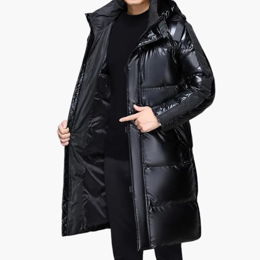 Herren Lang Daunenjacke mit Reißverschluss und Kapuze 1
