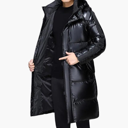 Herren Lang Daunenjacke mit Reißverschluss und Kapuze 1