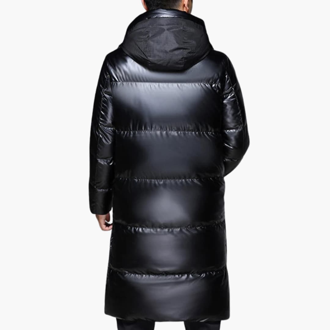 Herren Lang Daunenjacke mit Reißverschluss und Kapuze 2