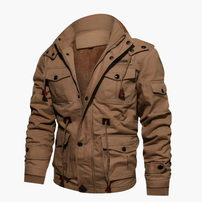 Herren Militärjacke mit Kapuze und mehreren Taschen 0