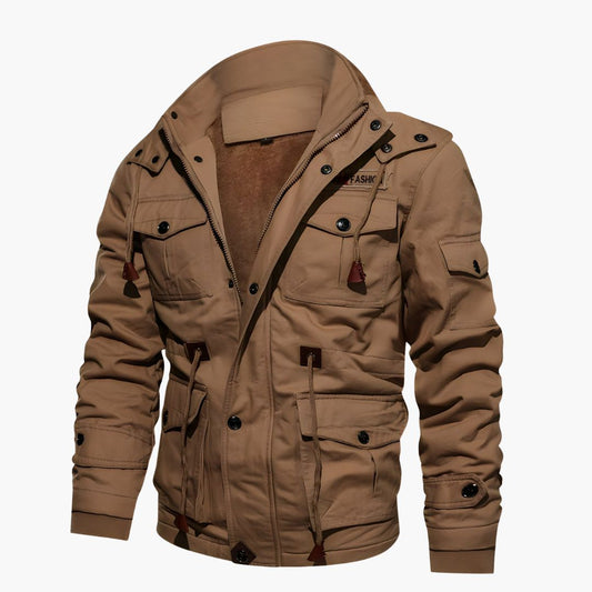 Herren Militärjacke mit Kapuze und mehreren Taschen 0
