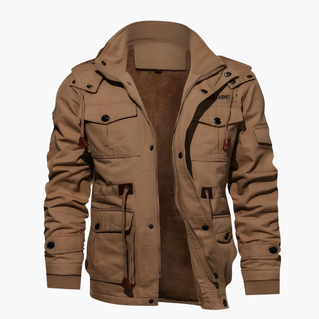 Herren Militärjacke mit Kapuze und mehreren Taschen 1