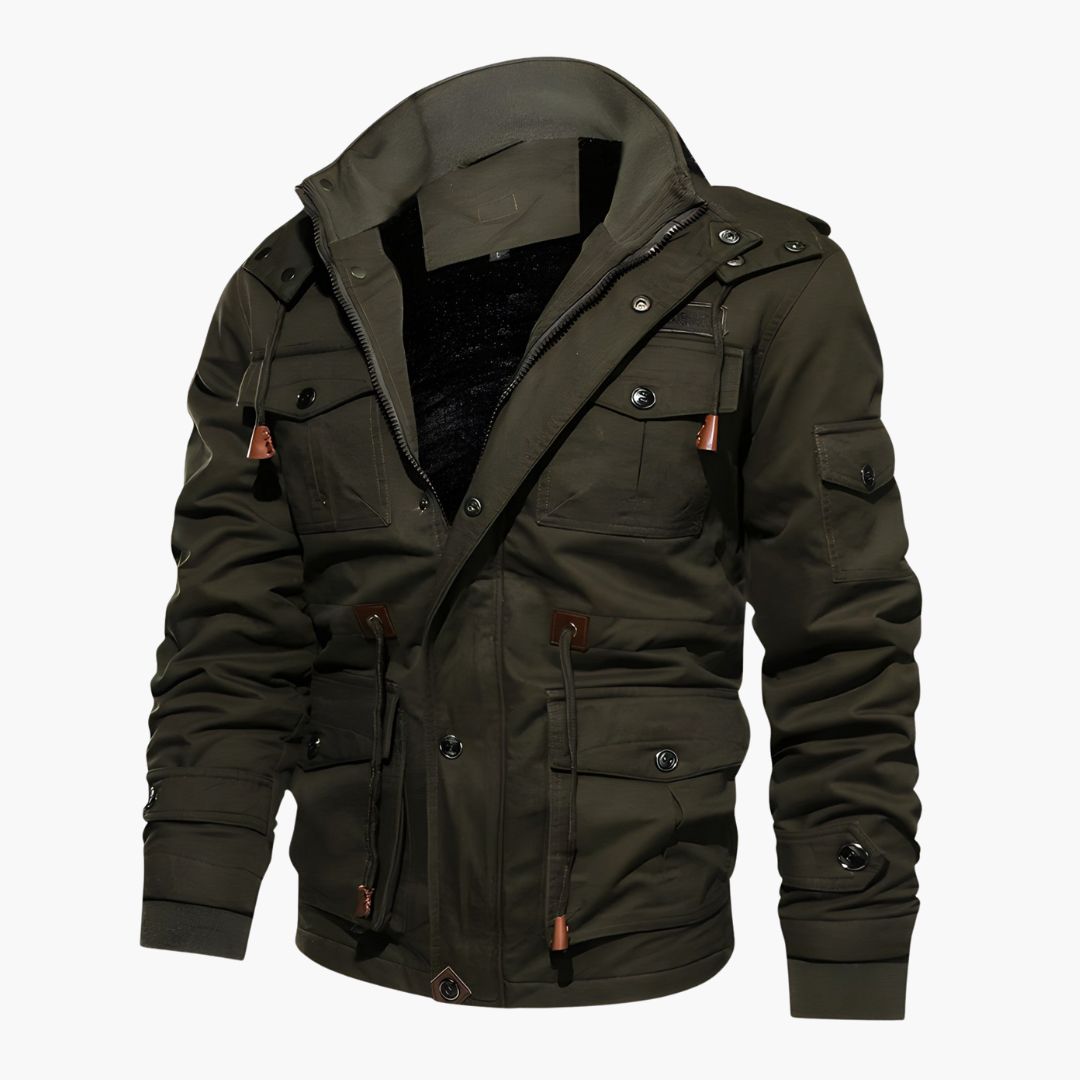Herren Militärjacke mit Kapuze und mehreren Taschen 3