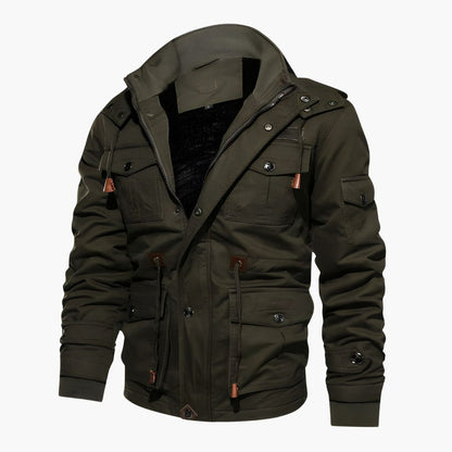 Herren Militärjacke mit Kapuze und mehreren Taschen 3