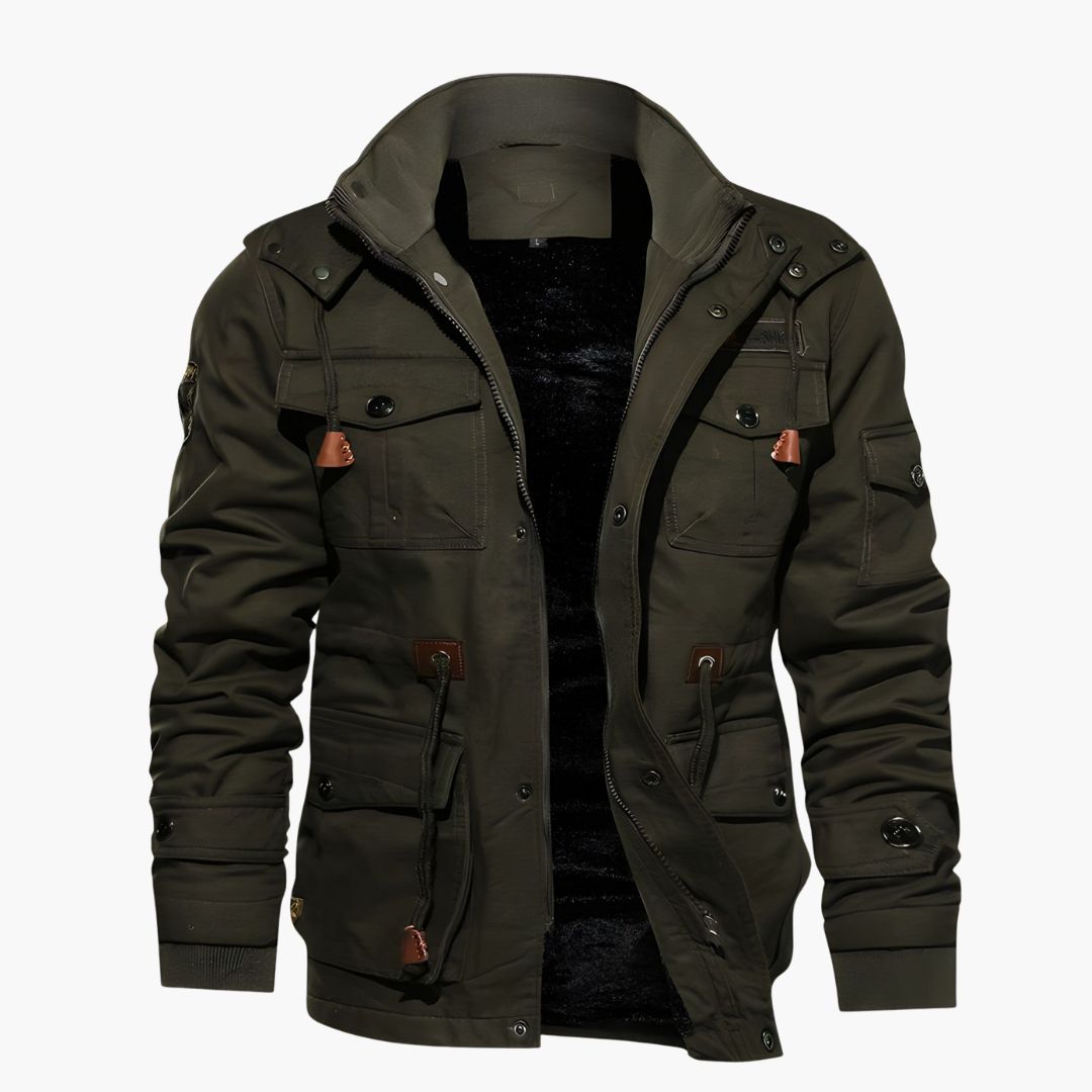 Herren Militärjacke mit Kapuze und mehreren Taschen 4