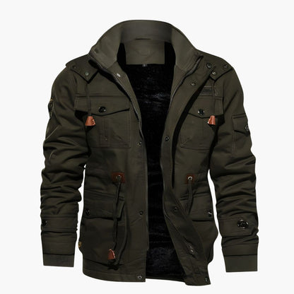 Herren Militärjacke mit Kapuze und mehreren Taschen 4