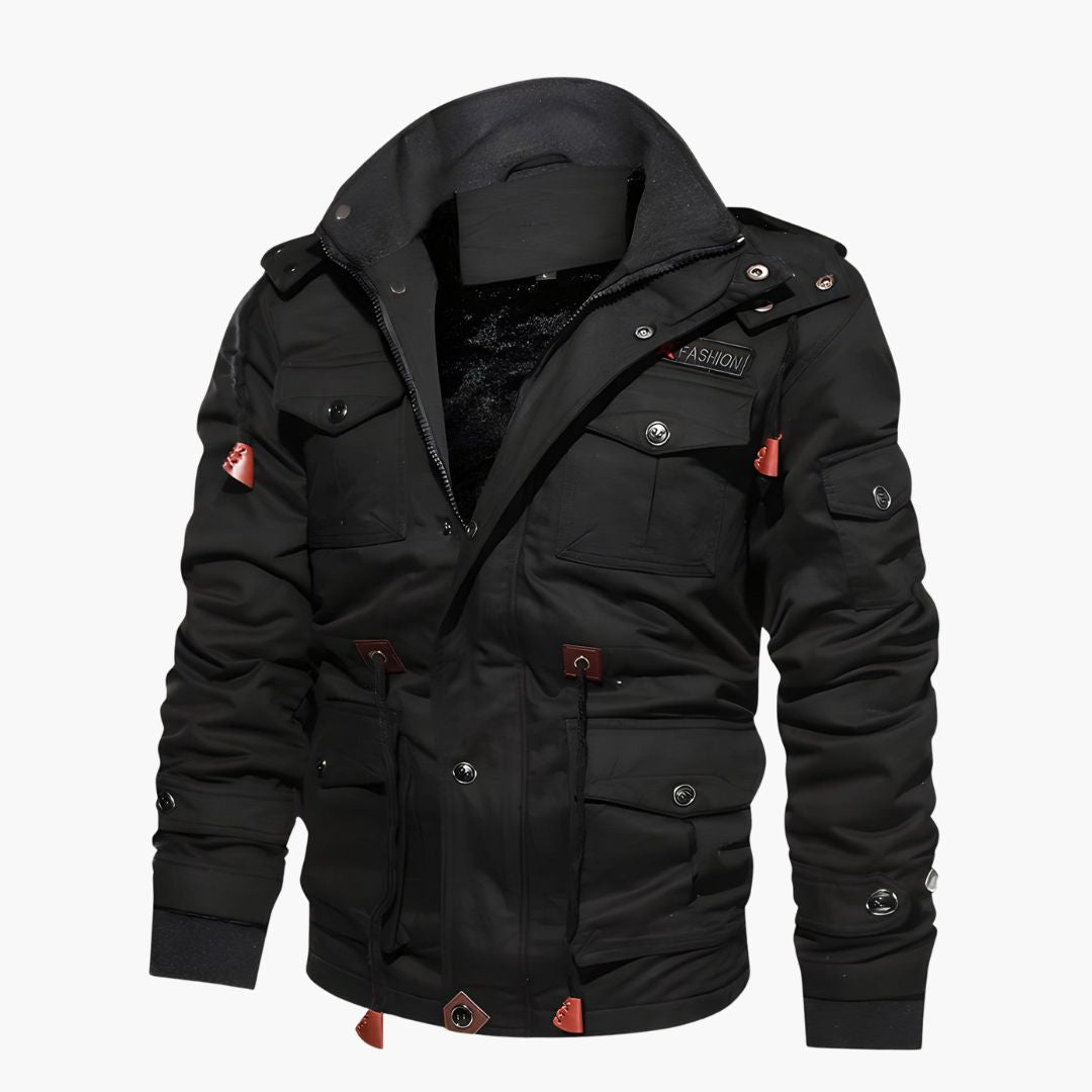 Herren Militärjacke mit Kapuze und mehreren Taschen 6