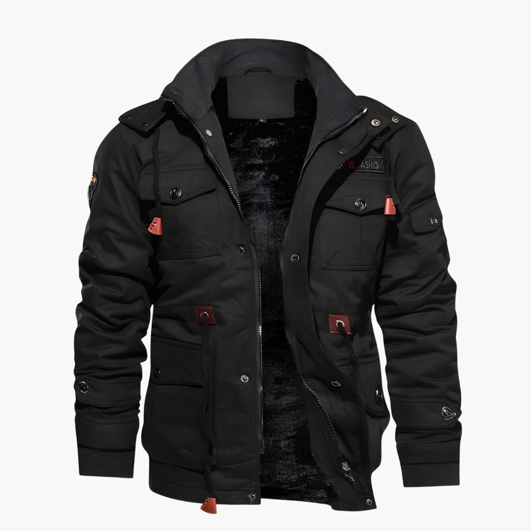 Herren Militärjacke mit Kapuze und mehreren Taschen 7