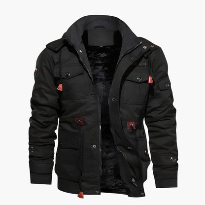 Herren Militärjacke mit Kapuze und mehreren Taschen 7