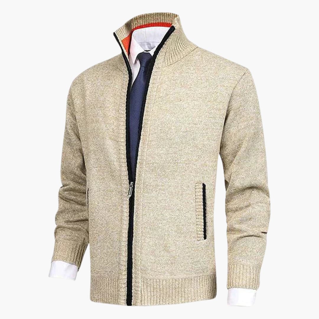 Herren Strickjacke mit Reißverschluss, Stehkragen und geripptem Saum 0
