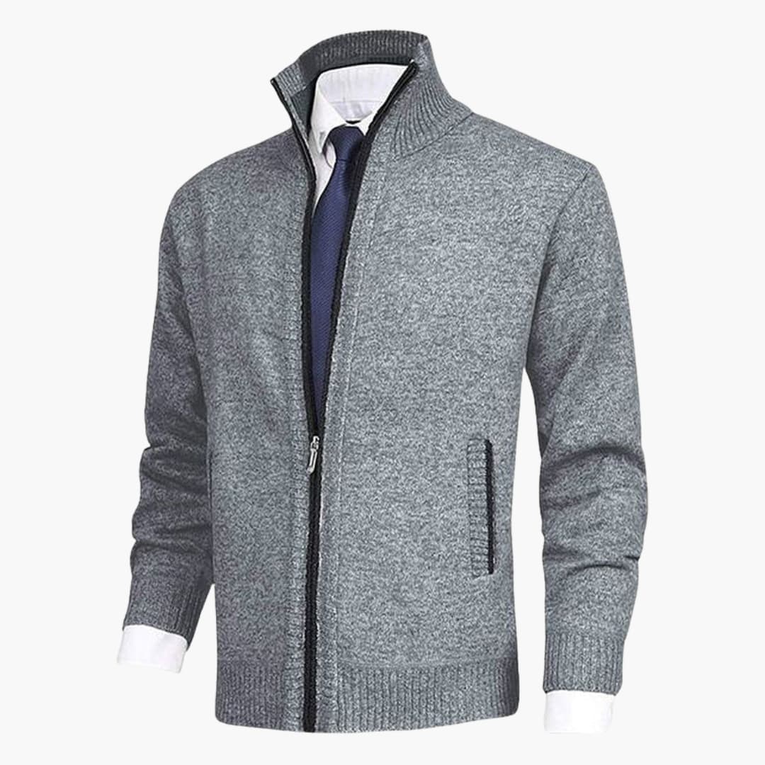Herren Strickjacke mit Reißverschluss, Stehkragen und geripptem Saum 1