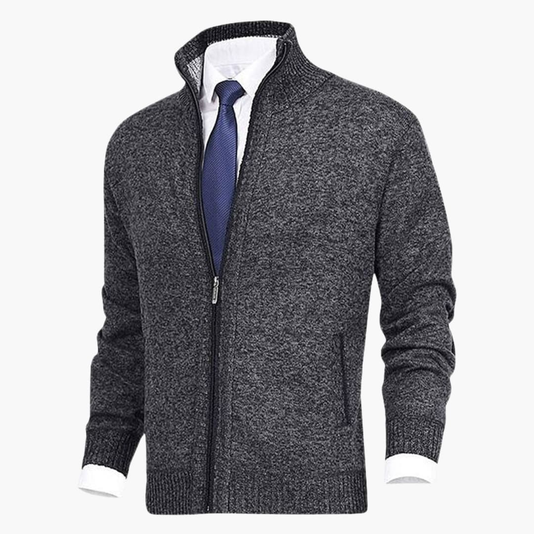 Herren Strickjacke mit Reißverschluss, Stehkragen und geripptem Saum 2