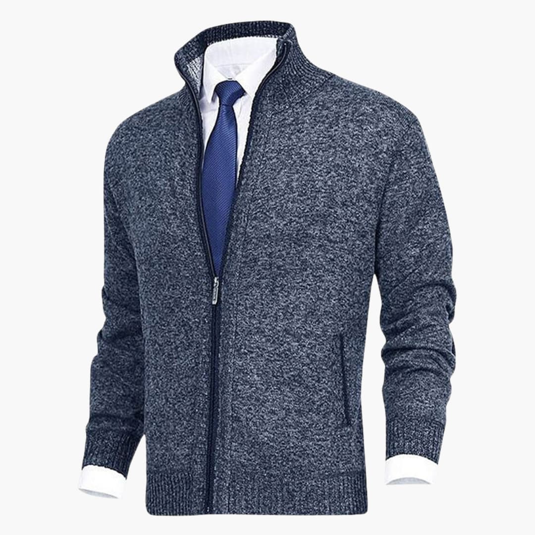 Herren Strickjacke mit Reißverschluss, Stehkragen und geripptem Saum 4