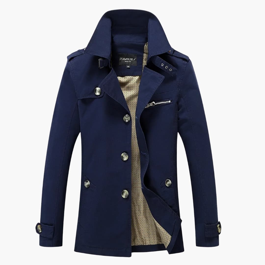 Herren Trenchcoat mit Gürtel und Knopfleiste 1