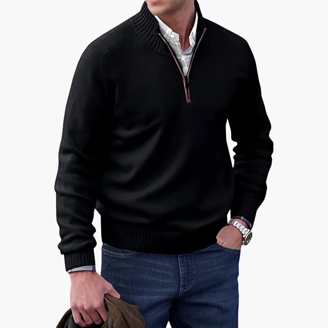 Herren Zip-Up Pullover mit geripptem Saum 0