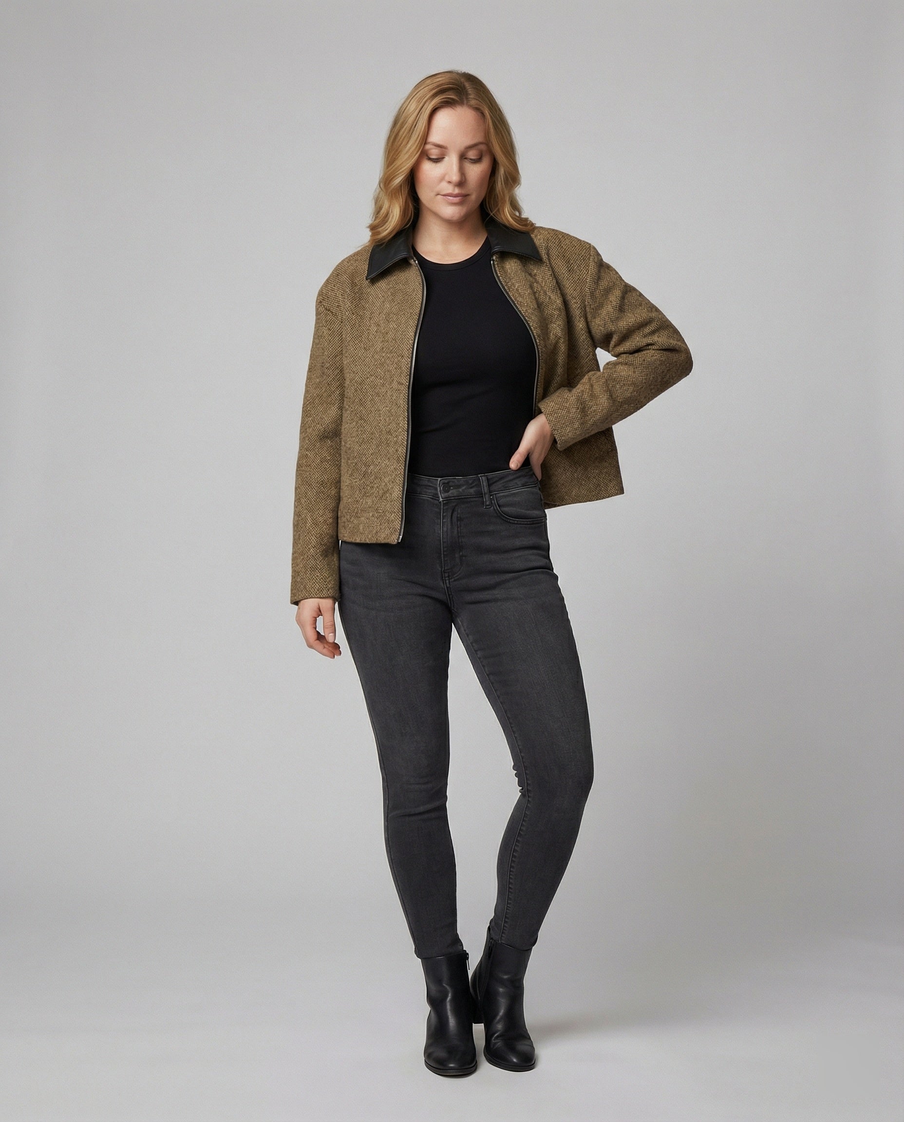 Leder Blouson Herren Wollmix mit Kragen und Reißverschluss - BerlinGlamour