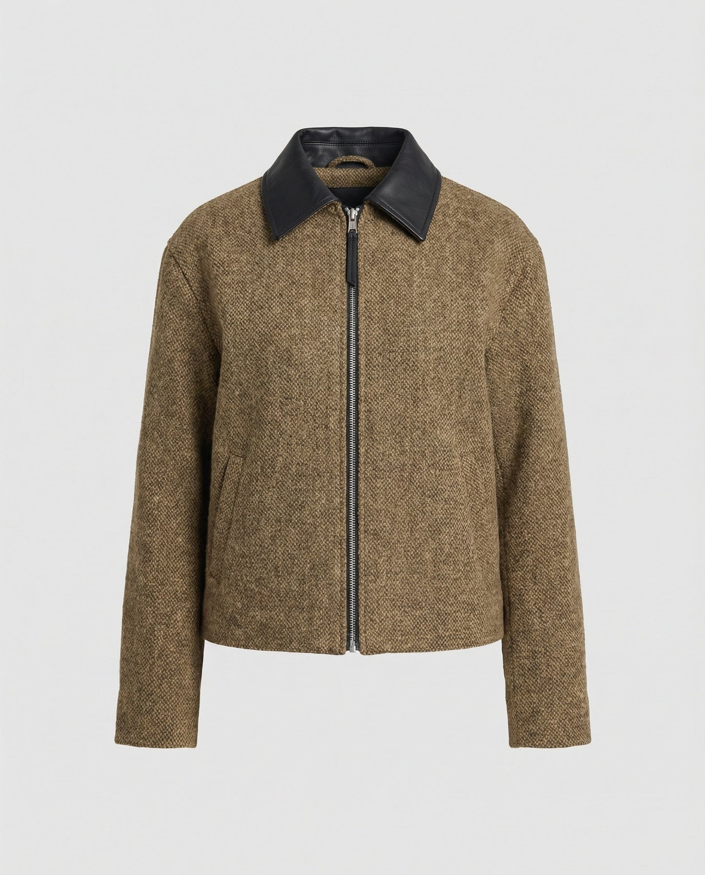 Leder Blouson Herren Wollmix mit Kragen und Reißverschluss